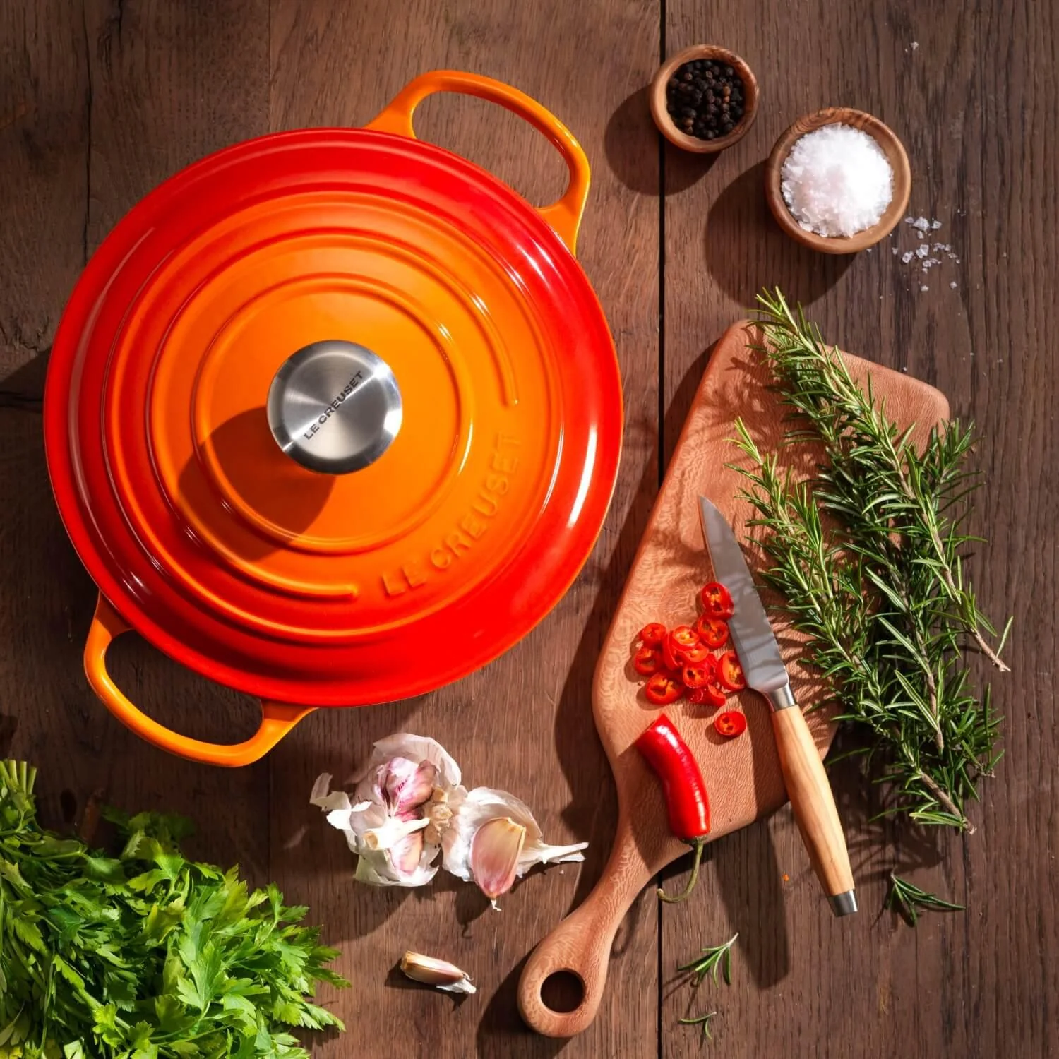 Le Creuset Signature Cast Iron 3 Piece Casserole & Heritage Stoneware Oven Dish Set - Volcanic - Image 11